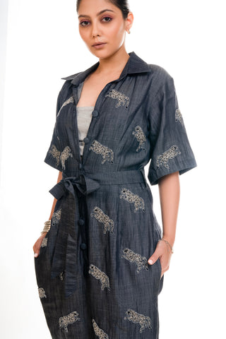 Denim Playsuit With Embroidery