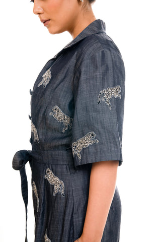 Denim Playsuit With Embroidery