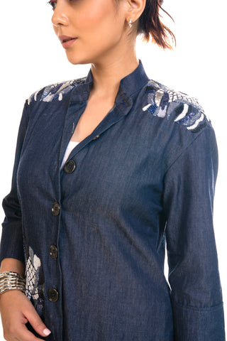 Denim Hand Embroidery Dress