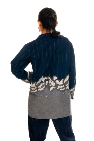 Denim Hand Embroidery Abstract Pant And Suit