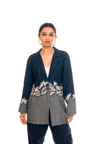 Denim Hand Embroidery Abstract Pant And Suit