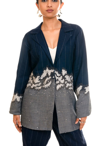 Denim Hand Embroidery Abstract Pant And Suit