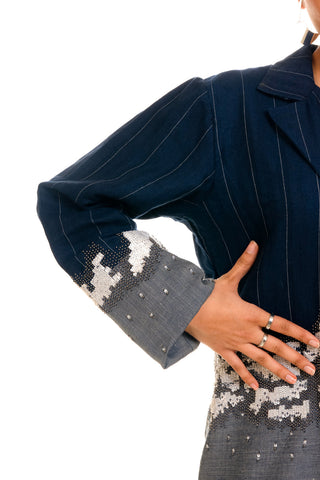 Denim Hand Embroidery Abstract Pant And Suit