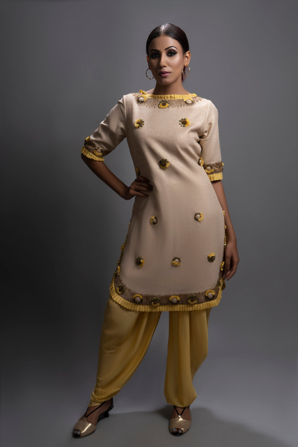 Arar Ocre Yellow Dhoti Paired With Kurta