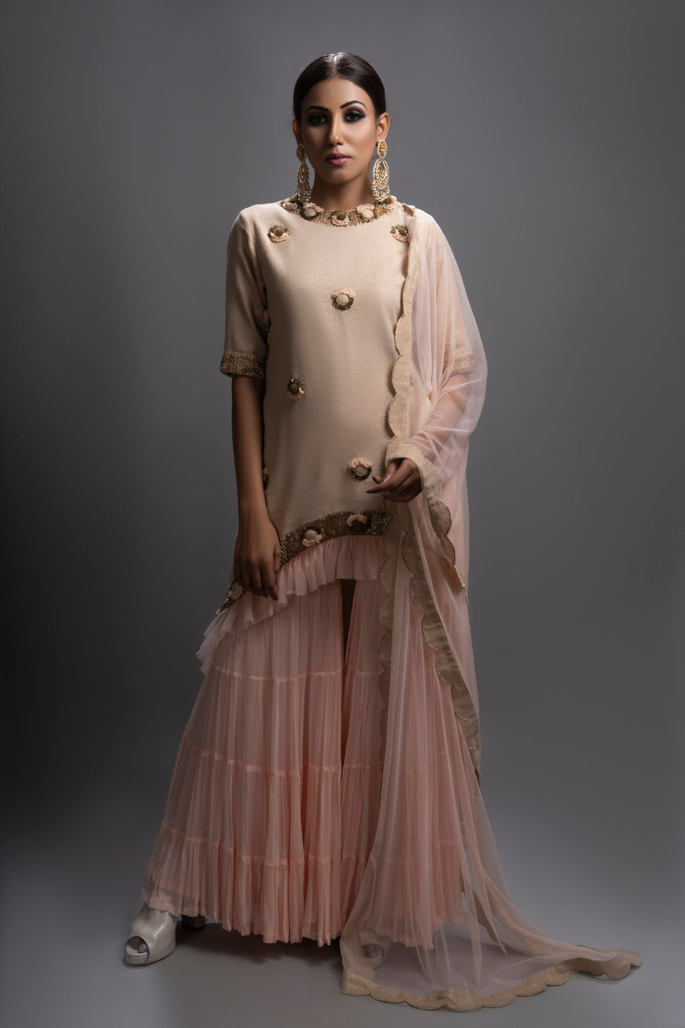 Quaysa Chiffon Garara Paired With High Low Kurta