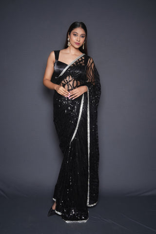 Striking Black Blouse Saree Set