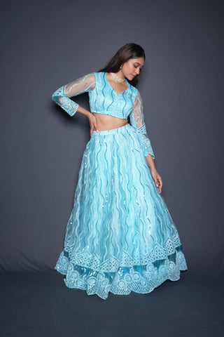 Zima Blue Embellished Lehenga Set