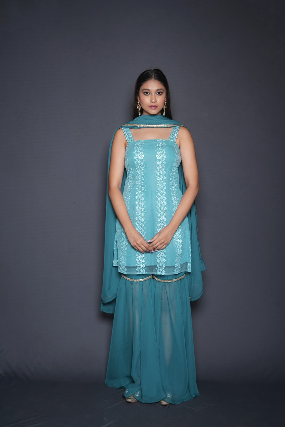 Bright Aqua Kurta Sharara Set