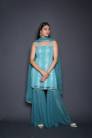 Bright Aqua Kurta Sharara Set