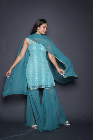 Bright Aqua Kurta Sharara Set