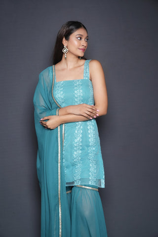 Bright Aqua Kurta Sharara Set