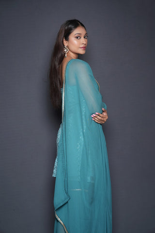 Bright Aqua Kurta Sharara Set