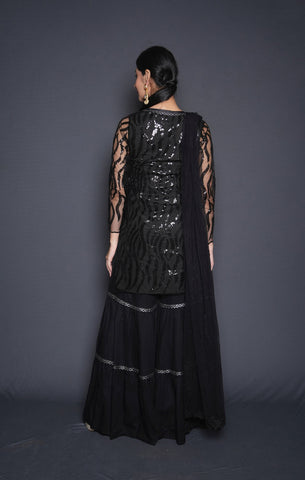 Striking Black Embellished Sharara Set