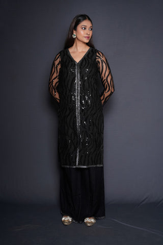 Striking Black Embellished Kurta Palazzo Set