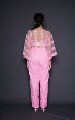 Pink Cropped Cape Blouse Pant Set