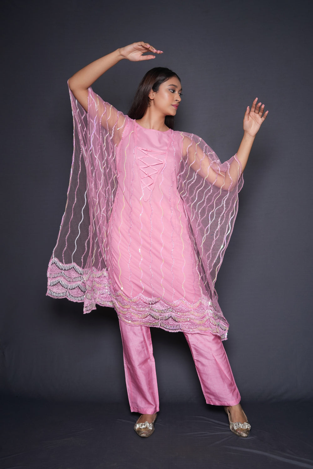 Pink Embellished Kaftan Pant Set