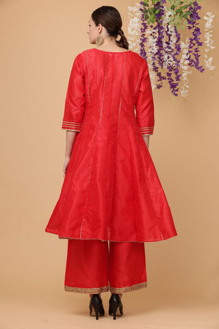 Red Silk Kurta Set With Gota Work