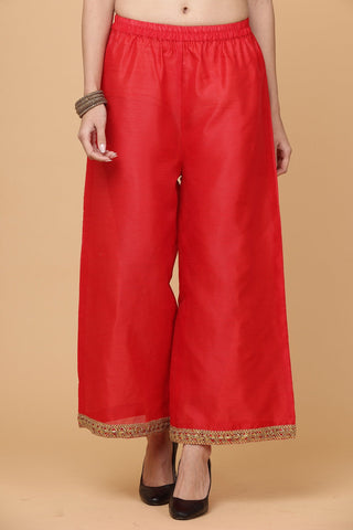 Red Silk Kurta Set With Gota Work