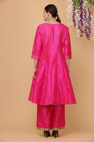 Pink Silk Kurta Set With Gota Work