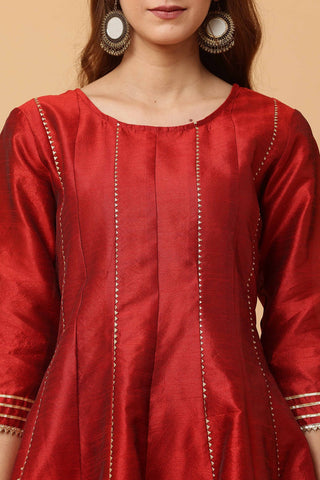 Maroon Silk Kurta Set With Gota Work