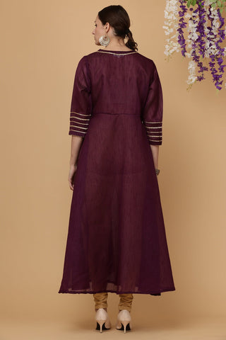 Purple Silk Kurta Set With Gota Work