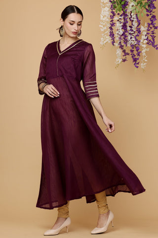 Purple Silk Kurta Set With Gota Work