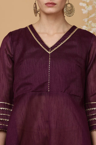 Purple Silk Kurta Set With Gota Work