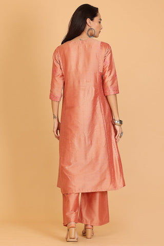 Mauve Cotton Silk Kurta Set With Embroidery