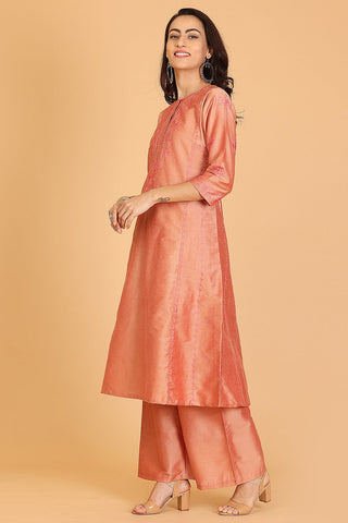 Mauve Cotton Silk Kurta Set With Embroidery