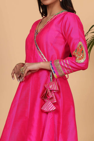 Pink Silk Kurta Set With Gota Work