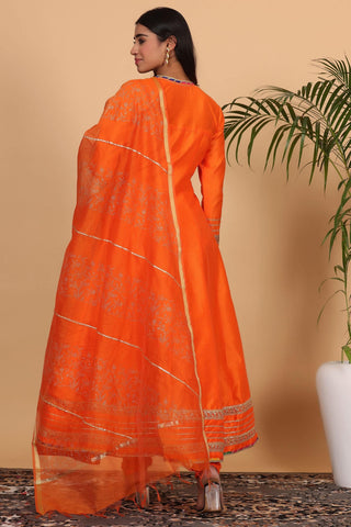 Orange Silk Kurta Set With Gota Work