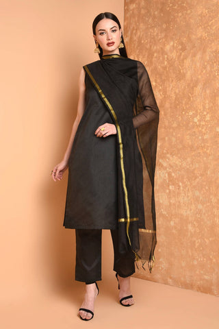 Black Silk Kurta Set