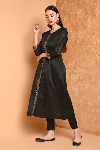 Black Embroidered Kurta Set