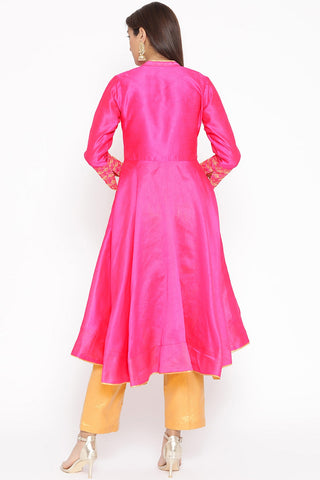 Pink Silk Kurta Set With Embroidery