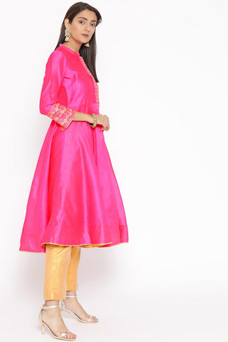 Pink Silk Kurta Set With Embroidery