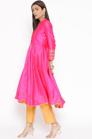 Pink Silk Kurta Set With Embroidery