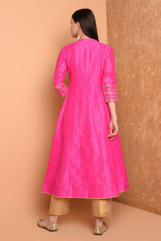 Pink Silk Kurta Set With Embroidery