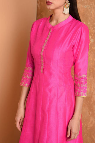 Pink Silk Kurta Set With Embroidery
