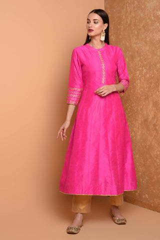 Pink Silk Kurta Set With Embroidery