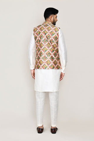 White Kurta with Straight Fit Pant And Jacket