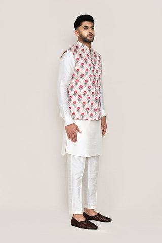 White Kurta with Straight Fit Pant And Jacket