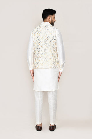 White Kurta with Straight Fit Pant And Jacket