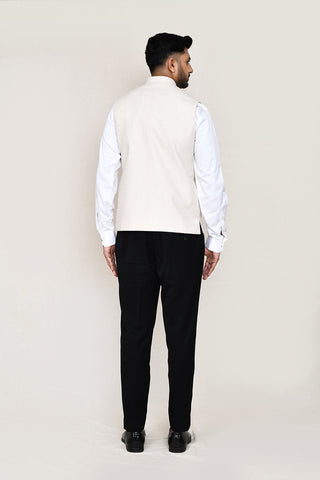 White Kurta with Straight Fit Pant And Jacket