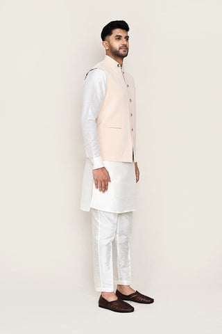 White Kurta with Straight Fit Pant And Jacket