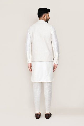 White Kurta with Straight Fit Pant & Jacket