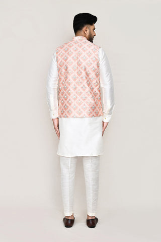 White Kurta with Straight Fit Pant And Jacket