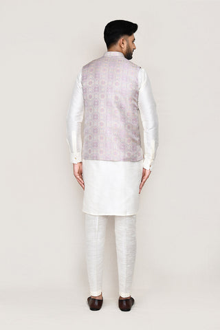 White Kurta with Straight Fit Pant And Jacket