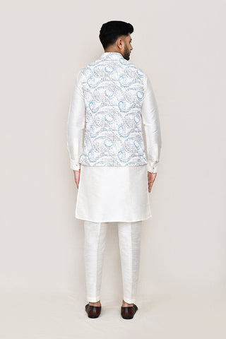 White Kurta with Straight Fit Pant And Jacket