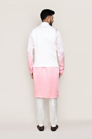 White Kurta with Straight Fit Pant And Jacket