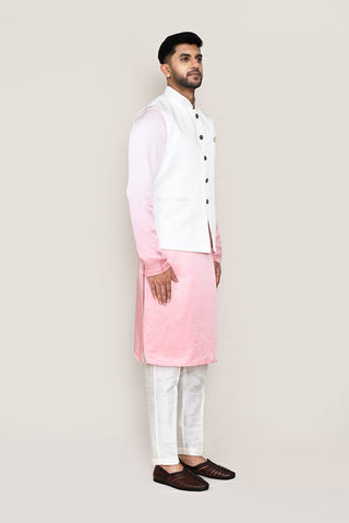 White Kurta with Straight Fit Pant And Jacket